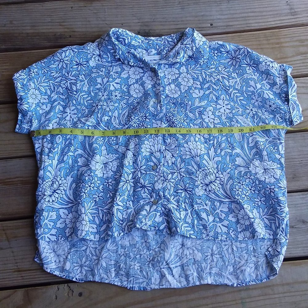 Rachel Ashwell 100%  Linen Shirt Women's Small Button Up Cap Sleeve High Low Hem